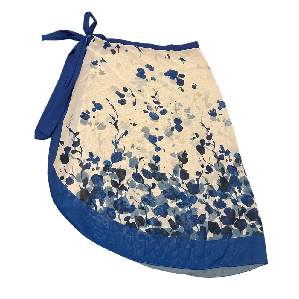SHEIN Wrap Skirt Womens One Size Blue Floral Sheer Chiffon 1648